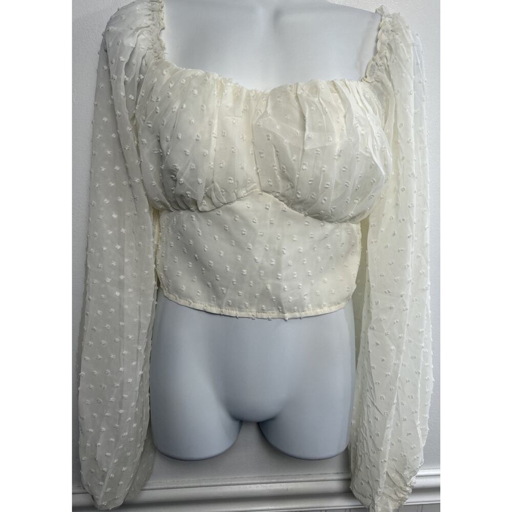 Babydoll Milkmaid Womens Top XL Ivory Swiss Dot Top Cottage Boho Prairie Girly